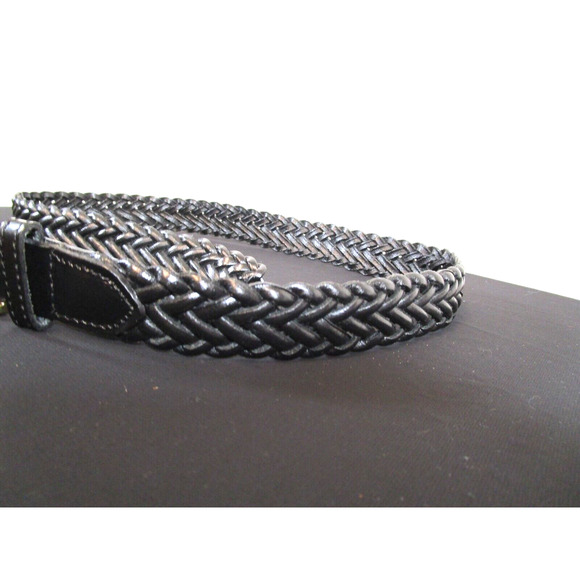 NWT Parker Black Leather Brass Buckle Braided Belt Women Sz M, 29"-33" - Picture 3 of 7